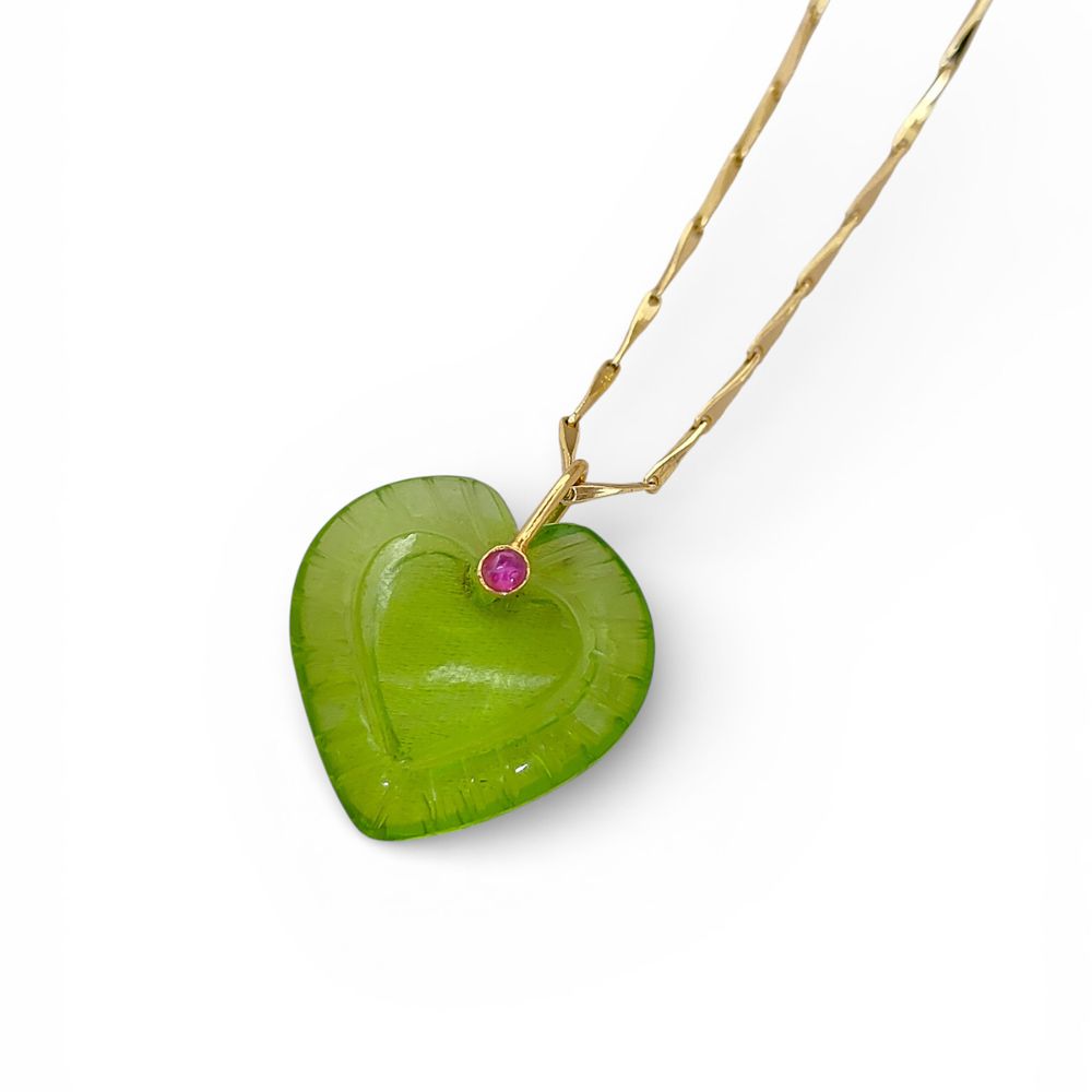 Hand Carved Peridot Quartz Heart Necklace in Gold Plated Finish Green Gemstone Pendant with Fancy Pinch Bail- Selling Per Piece