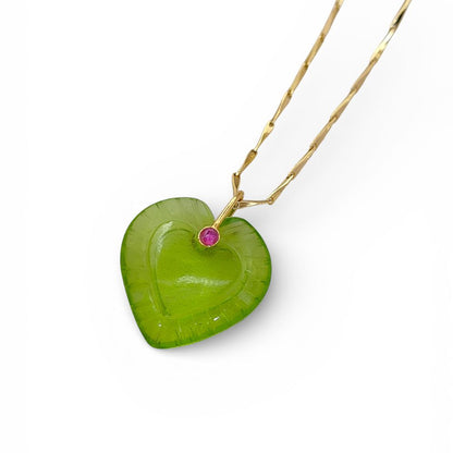 Hand Carved Peridot Quartz Heart Necklace in Gold Plated Finish Green Gemstone Pendant with Fancy Pinch Bail- Selling Per Piece