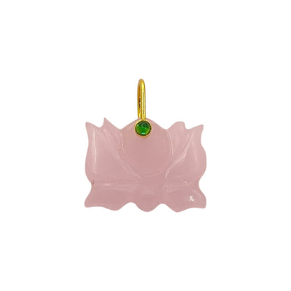 Hand Carved Pink Chalcedony Lotus Pendant Mahalaxmi Goddess Lotus Symbol Gemstone Charm with 925 Sterling Silver Bail- Selling Per Piece