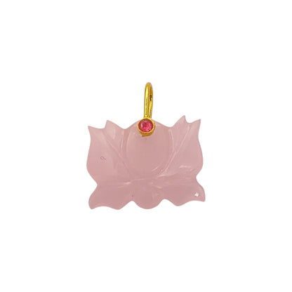 Hand Carved Pink Chalcedony Lotus Pendant Mahalaxmi Goddess Lotus Symbol Gemstone Charm with 925 Sterling Silver Bail- Selling Per Piece