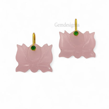 Hand Carved Pink Chalcedony Lotus Pendant Mahalaxmi Goddess Lotus Symbol Gemstone Charm with 925 Sterling Silver Bail- Selling Per Piece