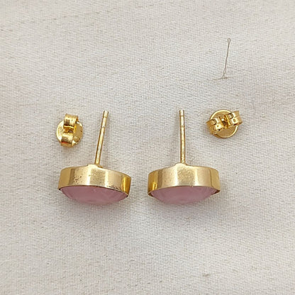 Hand Carved Evil Eye Pink Chalcedony Stud Earrings Marquise Gemstone Gold Vermeil Boho Jewelry- Selling Per Pair