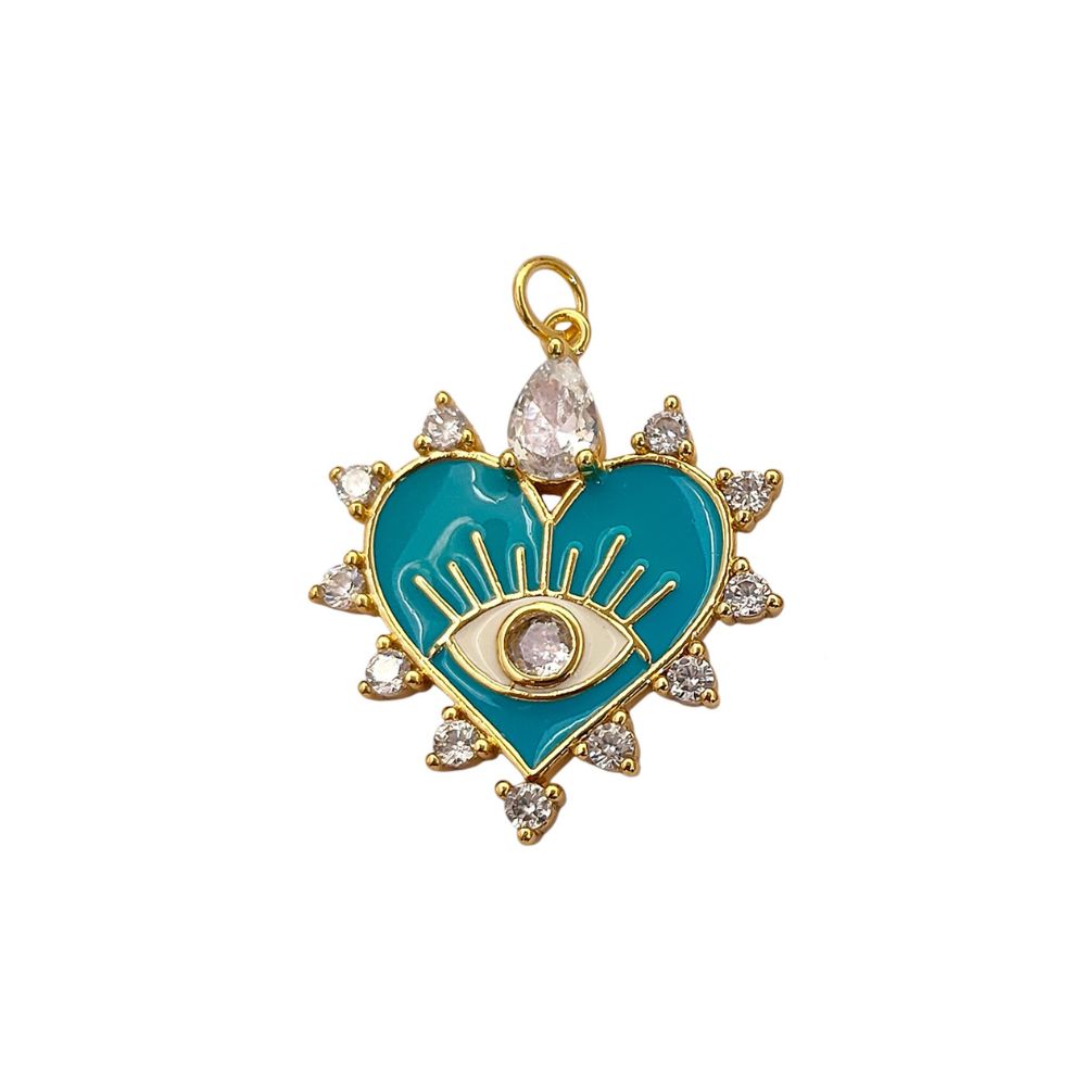 Handcrafted 18K gold filled blue heart evil eye charm