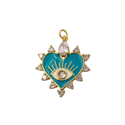 Handcrafted 18K gold filled blue heart evil eye charm