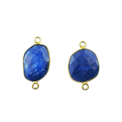 12–15mm Blue Sapphire Free Form Connector Gold Bezel Gemstone Charm for Handmade Jewelry- Selling Per Piece