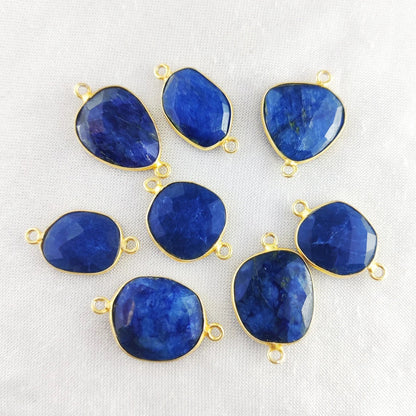 12–15mm Blue Sapphire Free Form Connector Gold Bezel Gemstone Charm for Handmade Jewelry- Selling Per Piece