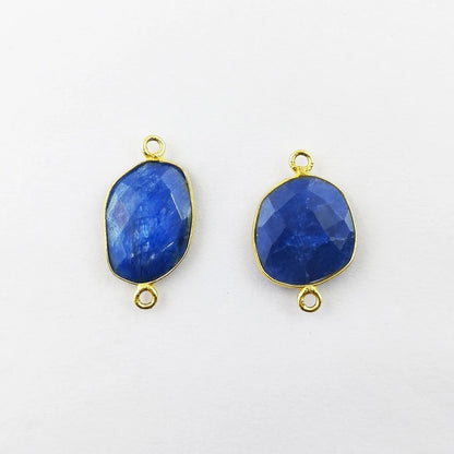 12–15mm Blue Sapphire Free Form Connector Gold Bezel Gemstone Charm for Handmade Jewelry- Selling Per Piece