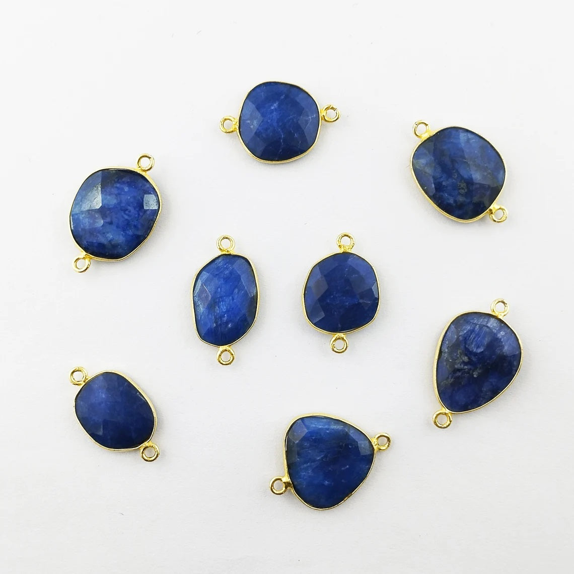 12–15mm Blue Sapphire Free Form Connector Gold Bezel Gemstone Charm for Handmade Jewelry- Selling Per Piece
