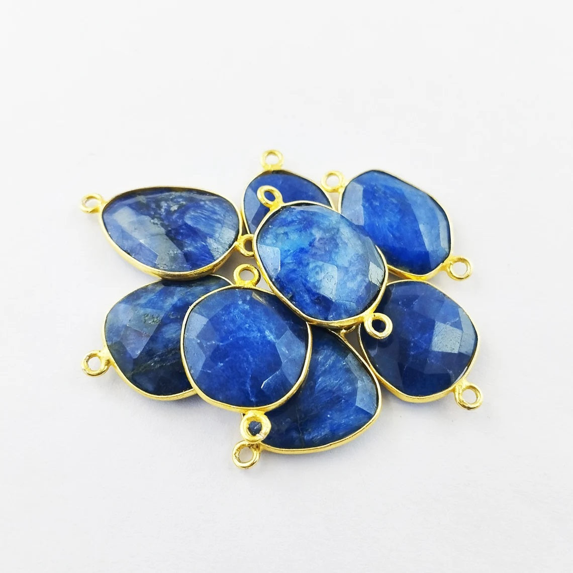12–15mm Blue Sapphire Free Form Connector Gold Bezel Gemstone Charm for Handmade Jewelry- Selling Per Piece