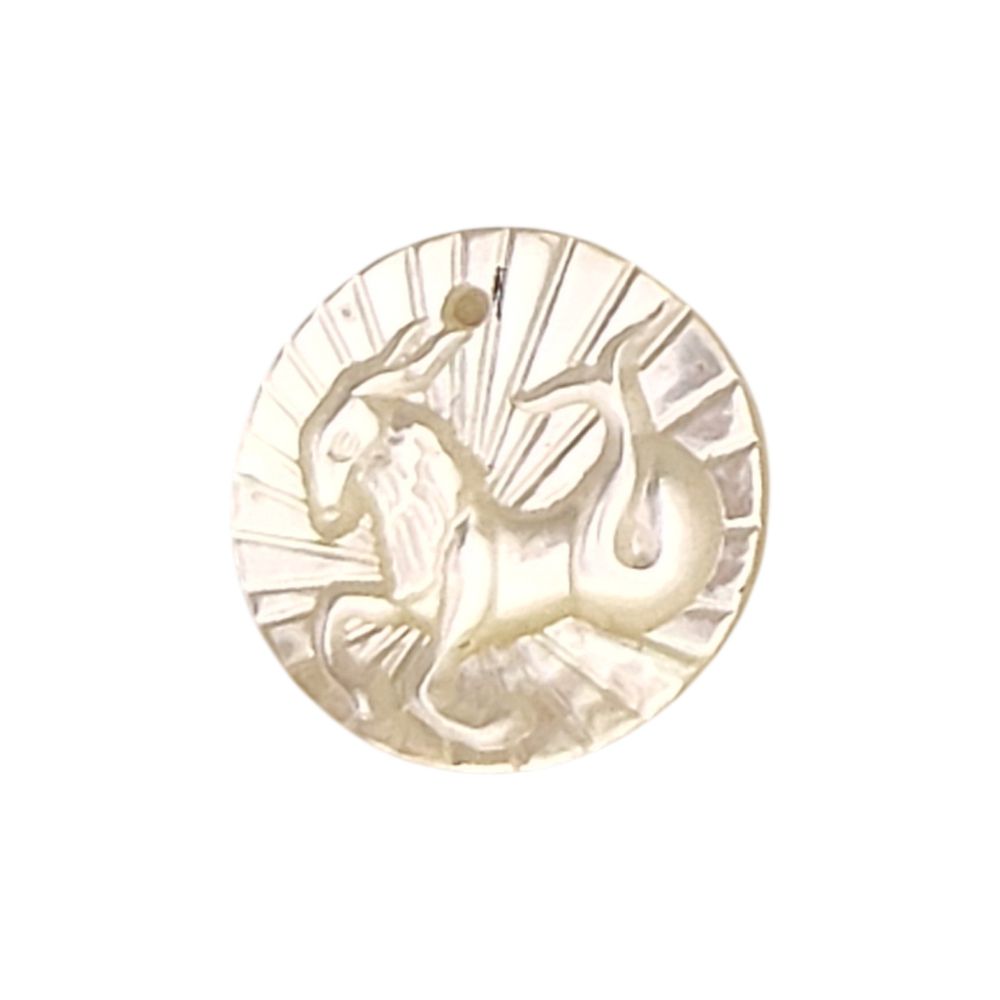 Handcrafted Capricorn Zodiac Mother of Pearl Charm Engraved Horoscope Coin Shell Pendant for Jewelry Making- Selling Per Piece
