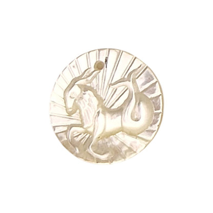 Handcrafted Capricorn Zodiac Mother of Pearl Charm Engraved Horoscope Coin Shell Pendant for Jewelry Making- Selling Per Piece