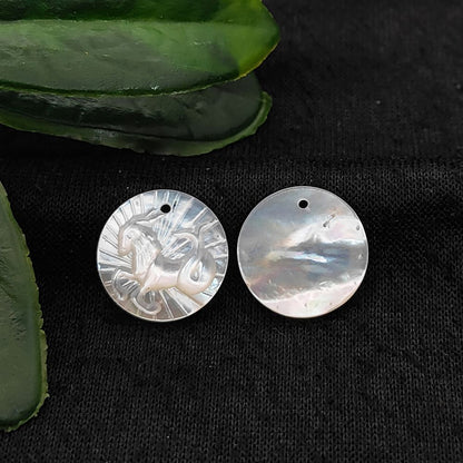 Handcrafted Capricorn Zodiac Mother of Pearl Charm Engraved Horoscope Coin Shell Pendant for Jewelry Making- Selling Per Piece