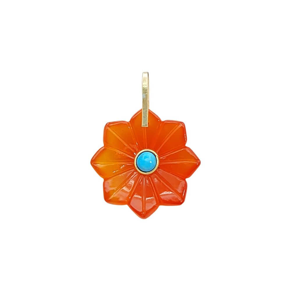 Handcrafted Carnelian Gemstone Flower Pendant Natural Stone Jewelry Charm with Gold-Plated 925 Sterling Silver Pinch Loop- Selling Per Piece