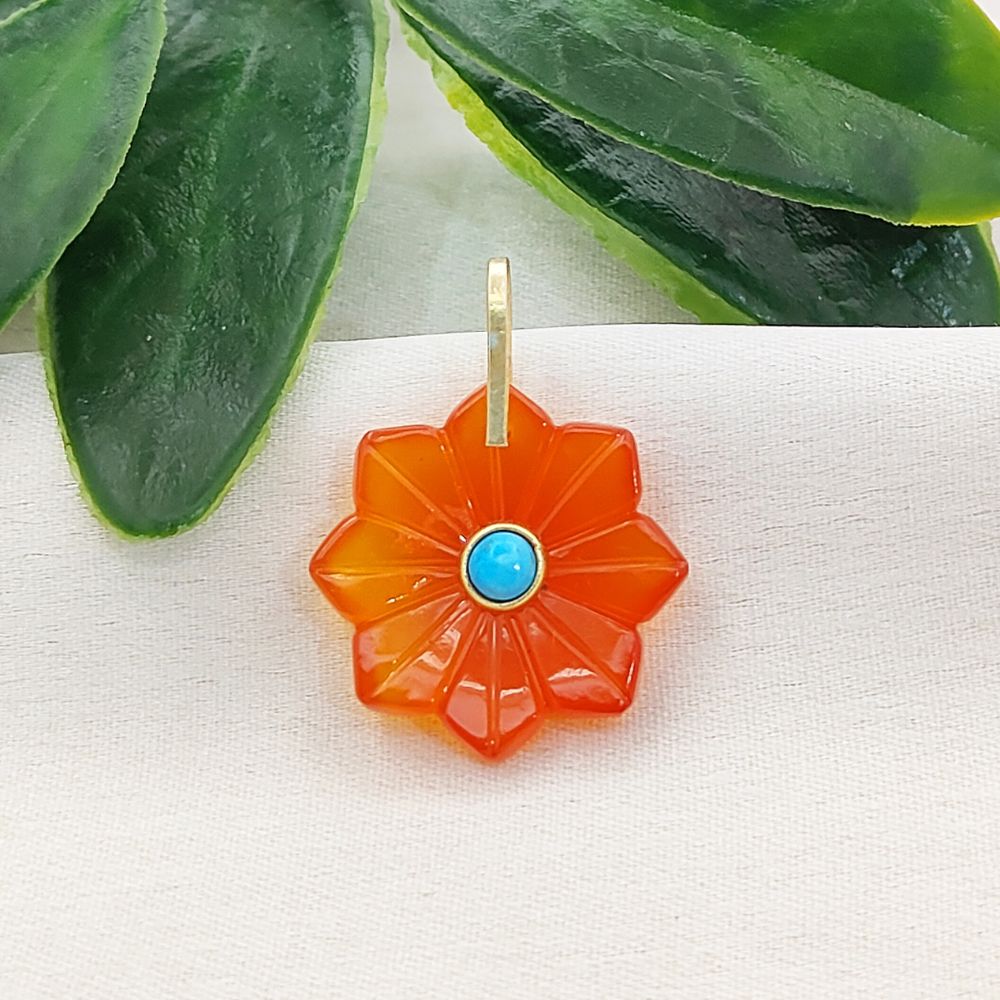 Handcrafted Carnelian Gemstone Flower Pendant Natural Stone Jewelry Charm with Gold-Plated 925 Sterling Silver Pinch Loop- Selling Per Piece