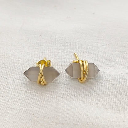 Handcrafted Chocolate Moonstone Stud Earrings, Elegant 12x5mm Gold Vermeil Gemstone Jewelry – Selling Per Pair