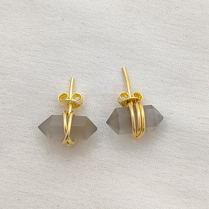 Handcrafted Chocolate Moonstone Stud Earrings, Elegant 12x5mm Gold Vermeil Gemstone Jewelry – Selling Per Pair