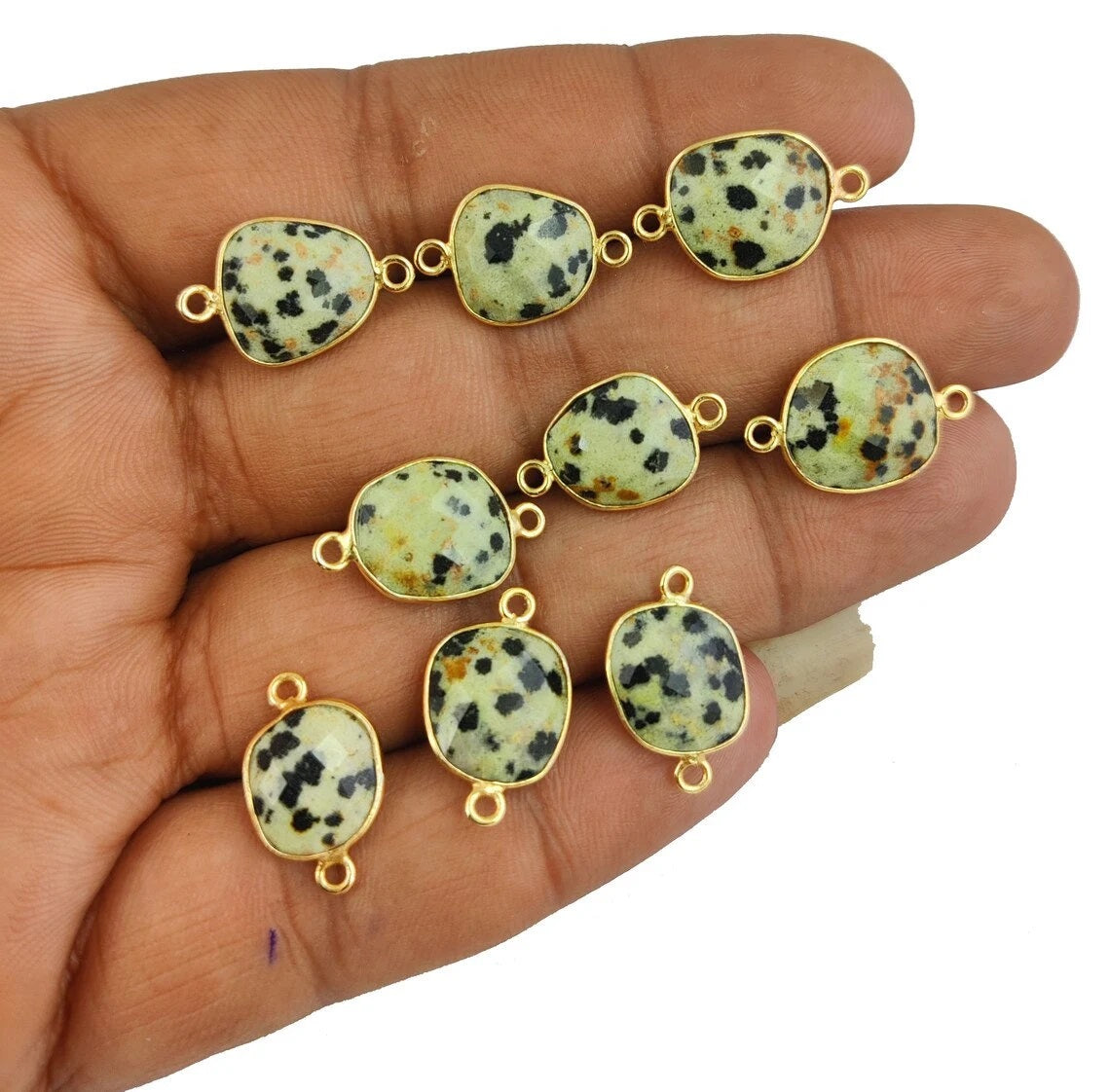 Dalmatian Jasper Gemstone Connector, 12–15mm Free Form Bezel Set Stone for Handmade Jewelry Creations- Selling Per Piece