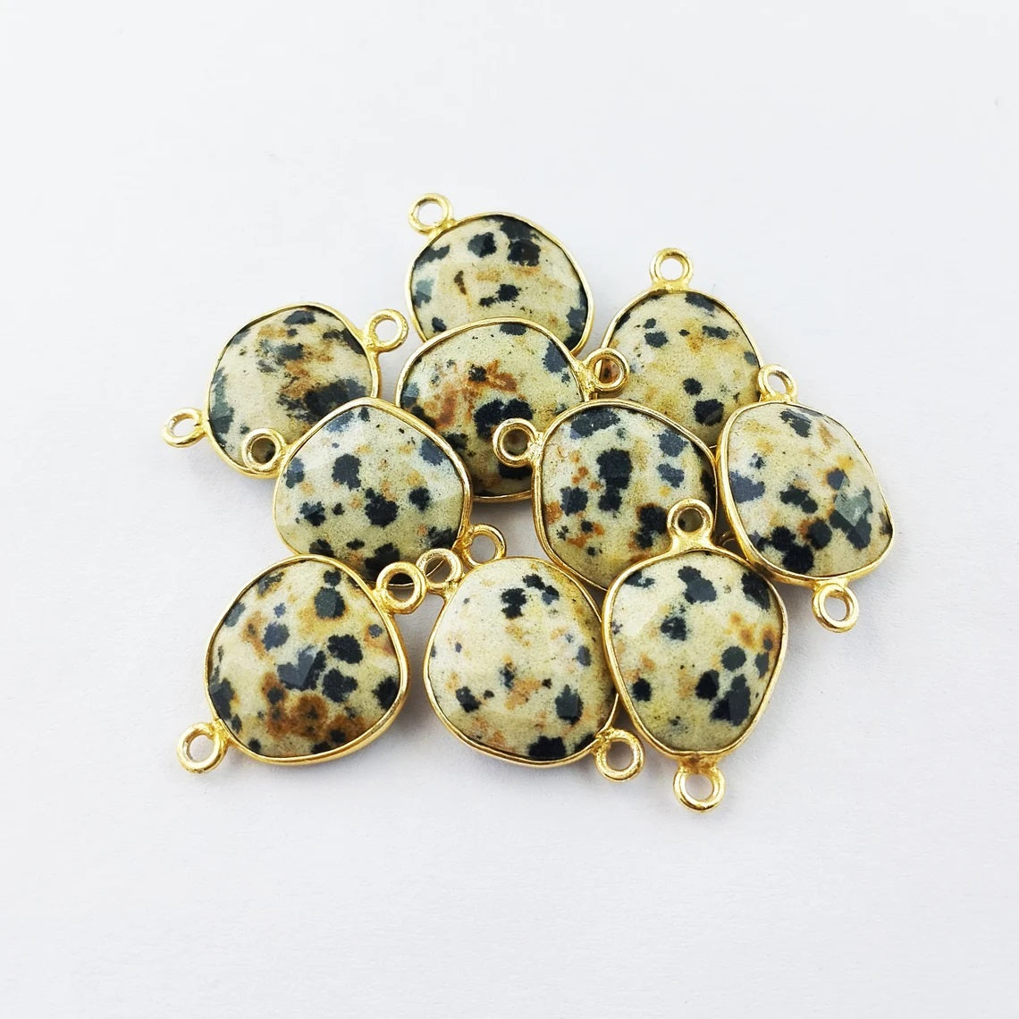 Dalmatian Jasper Gemstone Connector, 12–15mm Free Form Bezel Set Stone for Handmade Jewelry Creations- Selling Per Piece