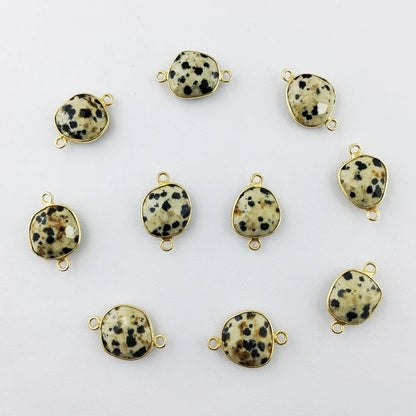 Dalmatian Jasper Gemstone Connector, 12–15mm Free Form Bezel Set Stone for Handmade Jewelry Creations- Selling Per Piece