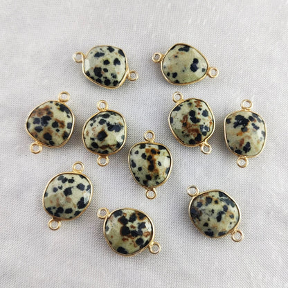 Dalmatian Jasper Gemstone Connector, 12–15mm Free Form Bezel Set Stone for Handmade Jewelry Creations- Selling Per Piece