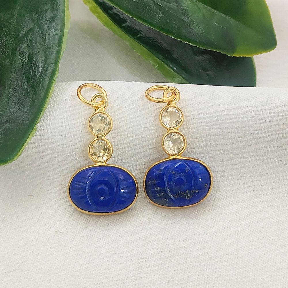 Handcrafted Dyed Blue Sapphire Pendant with Natural Citrine 925 Sterling Silver Gemstone Charm for DIY Jewelry- Selling Per Piece