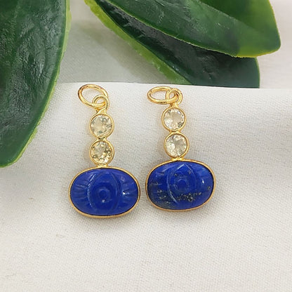 Handcrafted Dyed Blue Sapphire Pendant with Natural Citrine 925 Sterling Silver Gemstone Charm for DIY Jewelry- Selling Per Piece