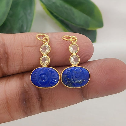 Handcrafted Dyed Blue Sapphire Pendant with Natural Citrine 925 Sterling Silver Gemstone Charm for DIY Jewelry- Selling Per Piece