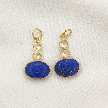 Handcrafted Dyed Blue Sapphire Pendant with Natural Citrine 925 Sterling Silver Gemstone Charm for DIY Jewelry- Selling Per Piece