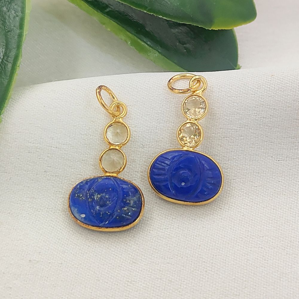 Handcrafted Dyed Blue Sapphire Pendant with Natural Citrine 925 Sterling Silver Gemstone Charm for DIY Jewelry- Selling Per Piece