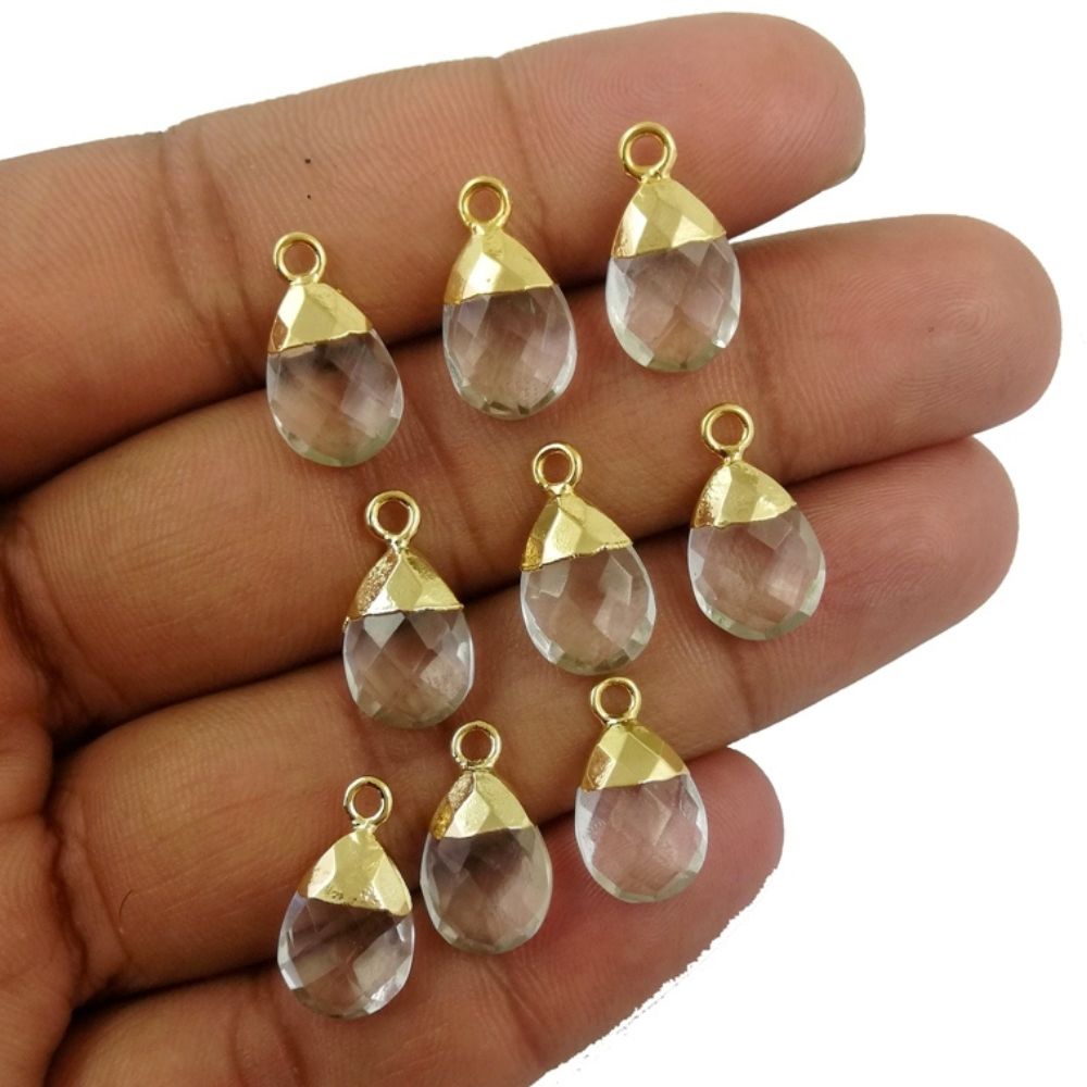 Handcrafted Clear Quartz Gemstone Pendant 13x9mm Teardrop for Bracelet