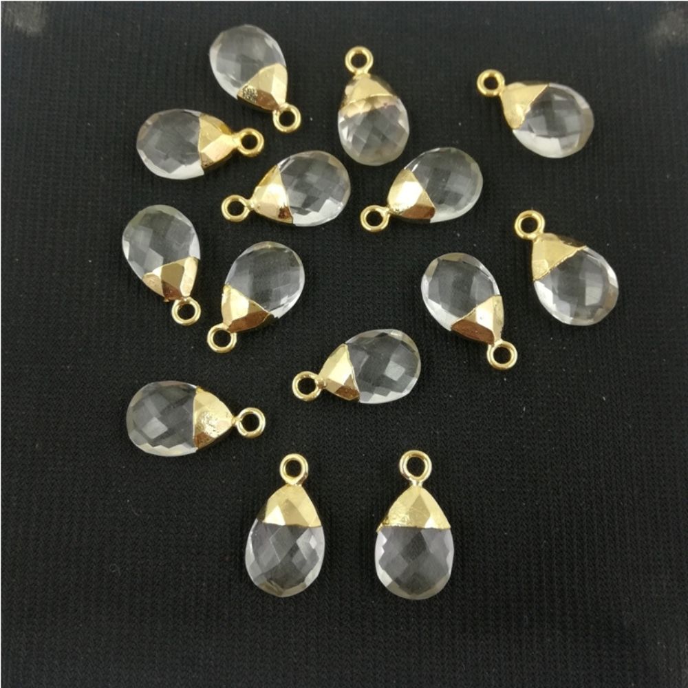 Handmade Clear Quartz Gemstone Teardrop Pendant 13x9mm Pear Cut Natural Stone Charm for DIY Jewelry – Selling Per Piece