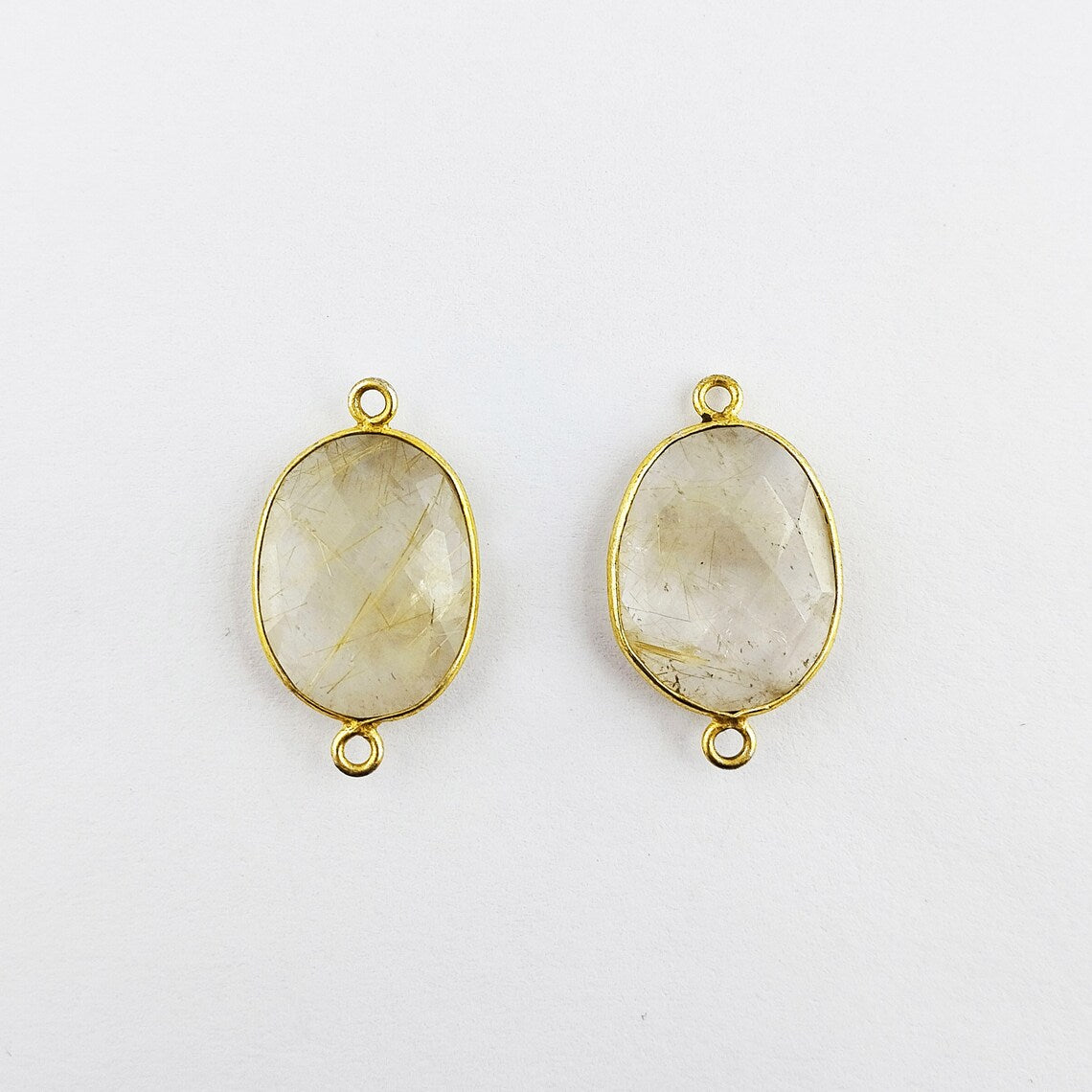 12–15mm Golden Rutile Quartz Free Form Bezel Connector, Gold Plated Natural Crystal Charm for Handmade Jewelry- Selling Per Piece