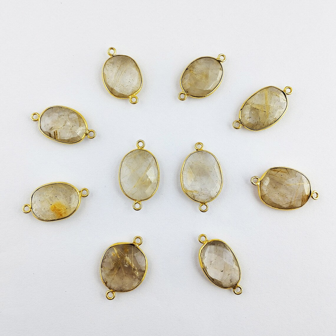 12–15mm Golden Rutile Quartz Free Form Bezel Connector, Gold Plated Natural Crystal Charm for Handmade Jewelry- Selling Per Piece