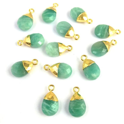13x9mm Amazonite Gemstone Teardrop Pendant Pear Cut Natural Stone Charm with Gold Electroplating – Selling Per Piece