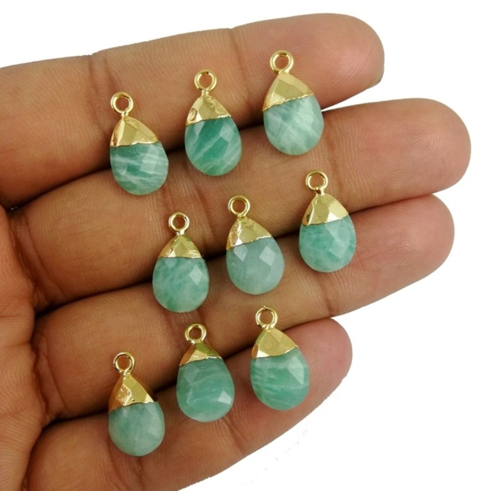13x9mm Amazonite Gemstone Teardrop Pendant Pear Cut Natural Stone Charm with Gold Electroplating – Selling Per Piece
