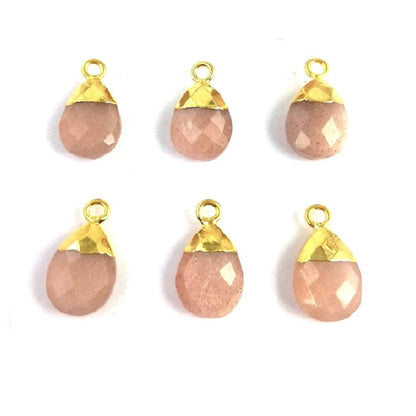 Gold Electroplated 13x9mm Peach Moonstone Teardrop Pendant Handcrafted Gemstone Charm