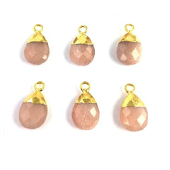 Gold Electroplated 13×9 mm Peach Moonstone Teardrop Pendants Handcrafted Gemstone Charm for DIY Jewelry Projects– Selling Per Piece