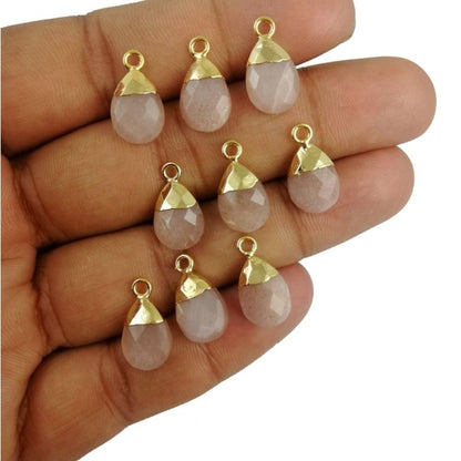 Handmade Peach Moonstone Teardrop Pendant 13x9mm Gold Electroplated Bail for DIY Jewelry