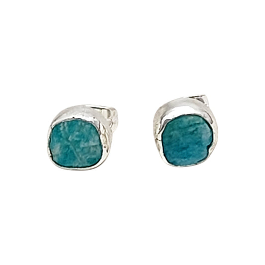 Handcrafted Raw Amazonite Stud Earrings Natural Uncut Gemstone Minimalist Jewelry for Her- Selling Per Pair