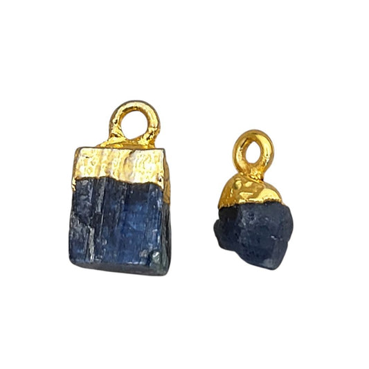 Handcrafted Raw Blue Sapphire Pendant Gold Electroplated Cap September Birthstone Charm for Boho Jewelry- Selling Per Piece