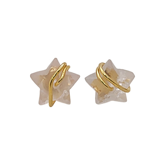 Handcrafted Rose Quartz Star Stud Earrings 10mm Gold Plated Sterling Silver Crystal Jewelry- Selling Per Piece