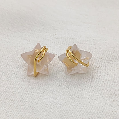 Handcrafted Rose Quartz Star Stud Earrings 10mm Gold Plated Sterling Silver Crystal Jewelry- Selling Per Piece