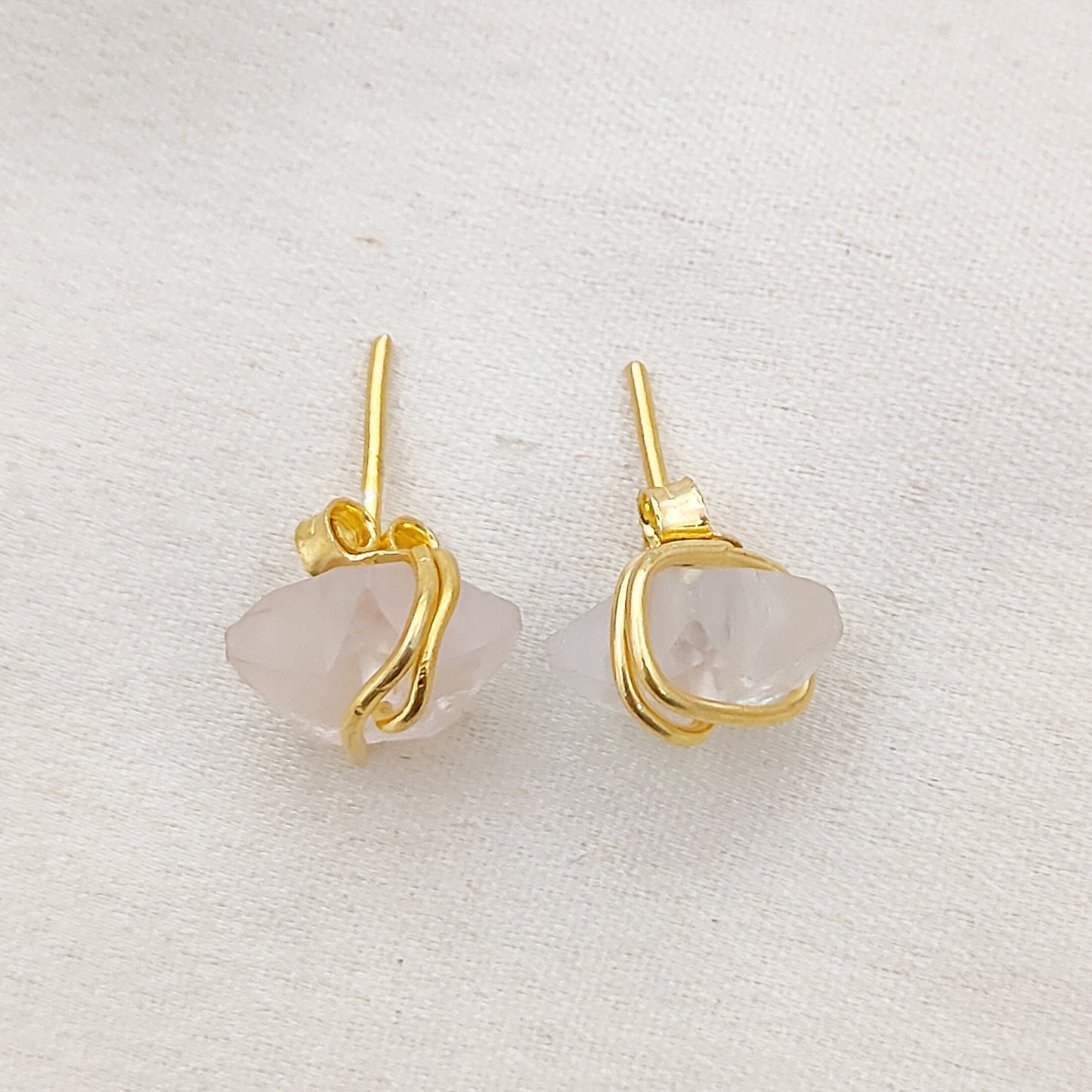 Handcrafted Rose Quartz Star Stud Earrings 10mm Gold Plated Sterling Silver Crystal Jewelry- Selling Per Piece