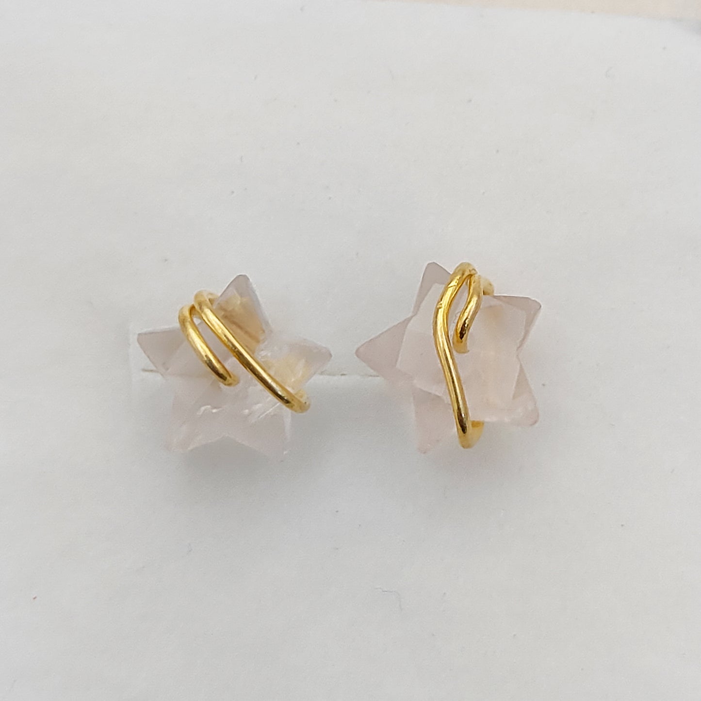 Handcrafted Rose Quartz Star Stud Earrings 10mm Gold Plated Sterling Silver Crystal Jewelry- Selling Per Piece