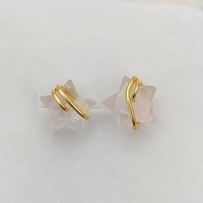 Handcrafted Rose Quartz Star Stud Earrings 10mm Gold Plated Sterling Silver Crystal Jewelry- Selling Per Piece