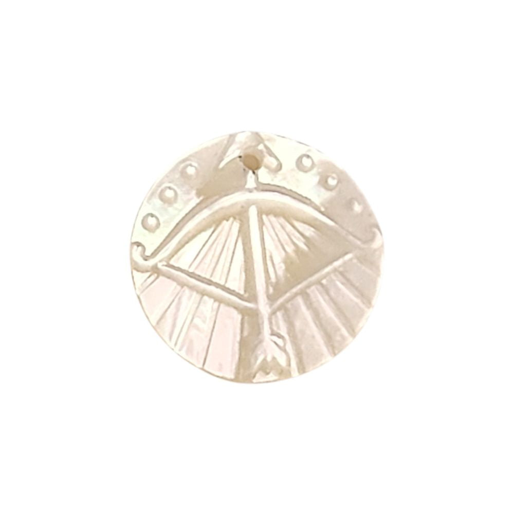 Handcrafted Sagittarius Zodiac Charm in Mother of Pearl Engraved Astrology Coin for DIY Jewelry Making- Selling Per Piece