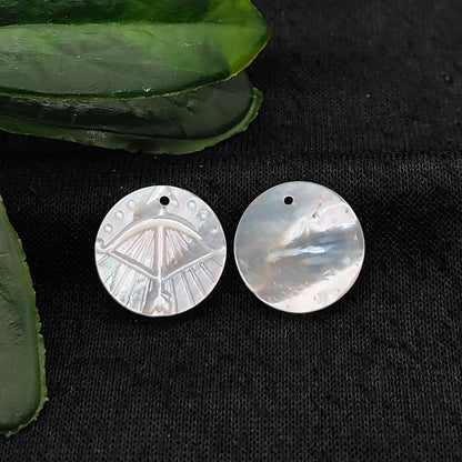 Handcrafted Sagittarius Zodiac Charm in Mother of Pearl Engraved Astrology Coin for DIY Jewelry Making- Selling Per Piece