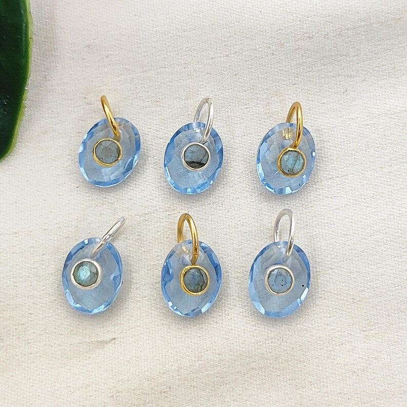 Handcrafted Tanzanite Quartz & Labradorite Pendant Artisan Double Stone Charm for DIY Jewelry Making