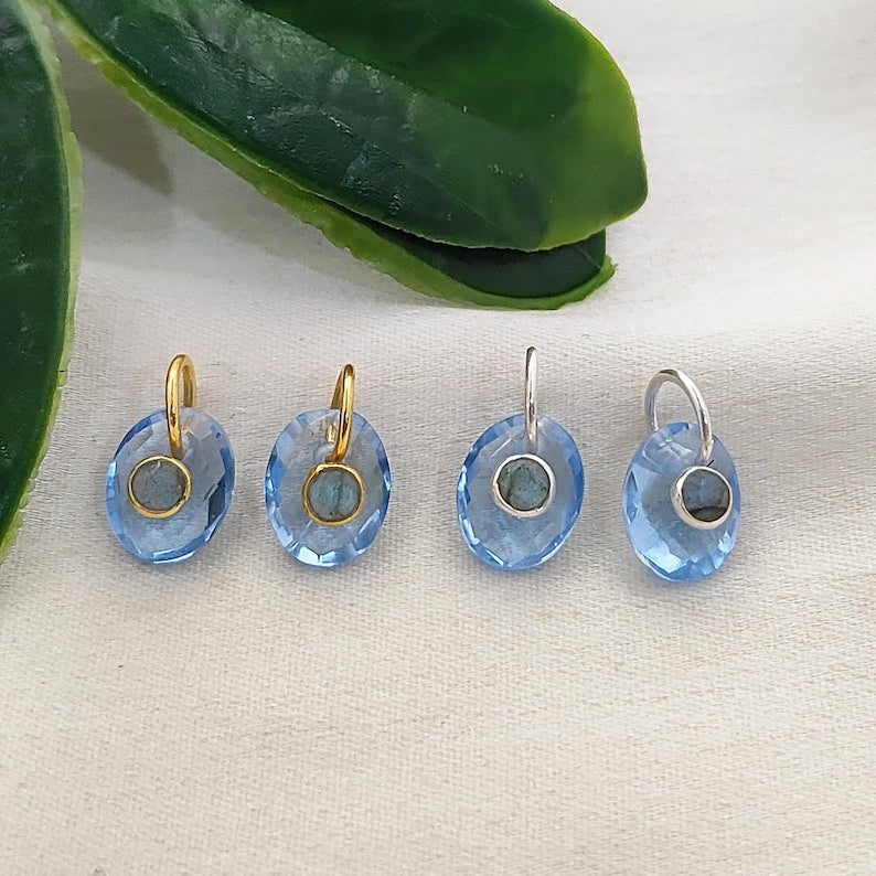 Handcrafted Tanzanite Quartz & Labradorite Pendant Artisan Double Stone Charm for DIY Jewelry Making