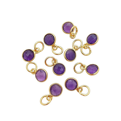 Handmade Round Multi-Gemstone Pendant in Gold Plated Sterling Silver 6mm Faceted Birthstone Charm Necklace- Selling Per Piece
